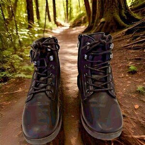 Mudd Youth Size 2 Black Combat Style Boots with Tie &‎ Zip Up w Zippers & Buckle